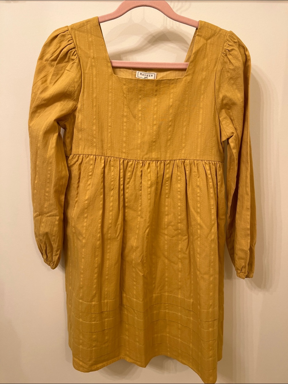 Hayden Girls' Mustard Square-Neck Puff-Sleeve Dress